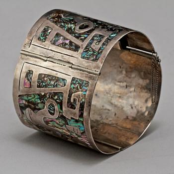 PARTI SMYCKE, 3 del, silver samt pärlemor, Mexiko, 1900-tal. Tot vikt 133 g.