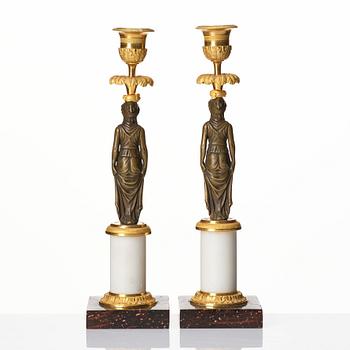 A pair of late Gustavian circa 1800 candlesticks attributed to F. L. Rung.