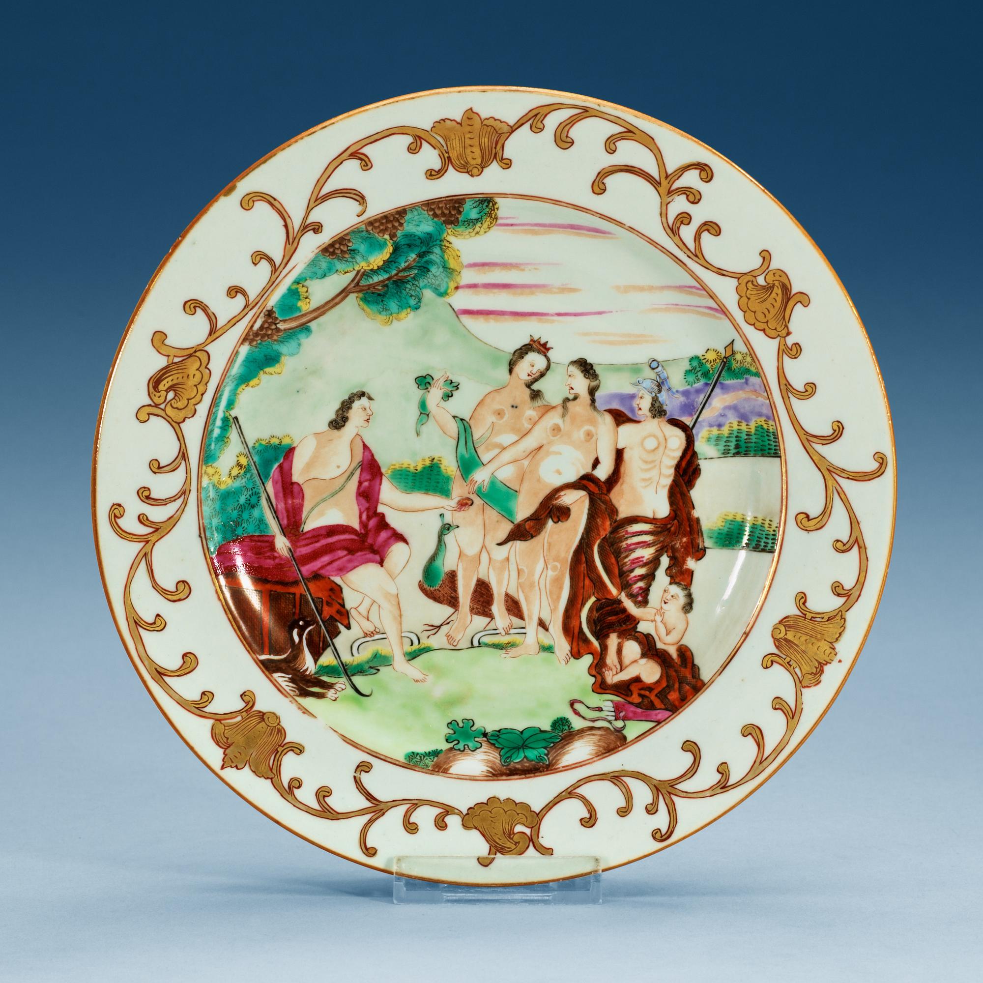 A 'European Subject' dinner plate depicting the Judgement of Paris, Qing dynasty, Qianlong (1736-95).