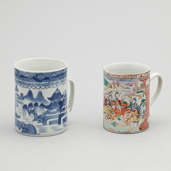 MUGGAR, 2 st, kompaniporslin, Kina, 1700 och 1800-tal.
