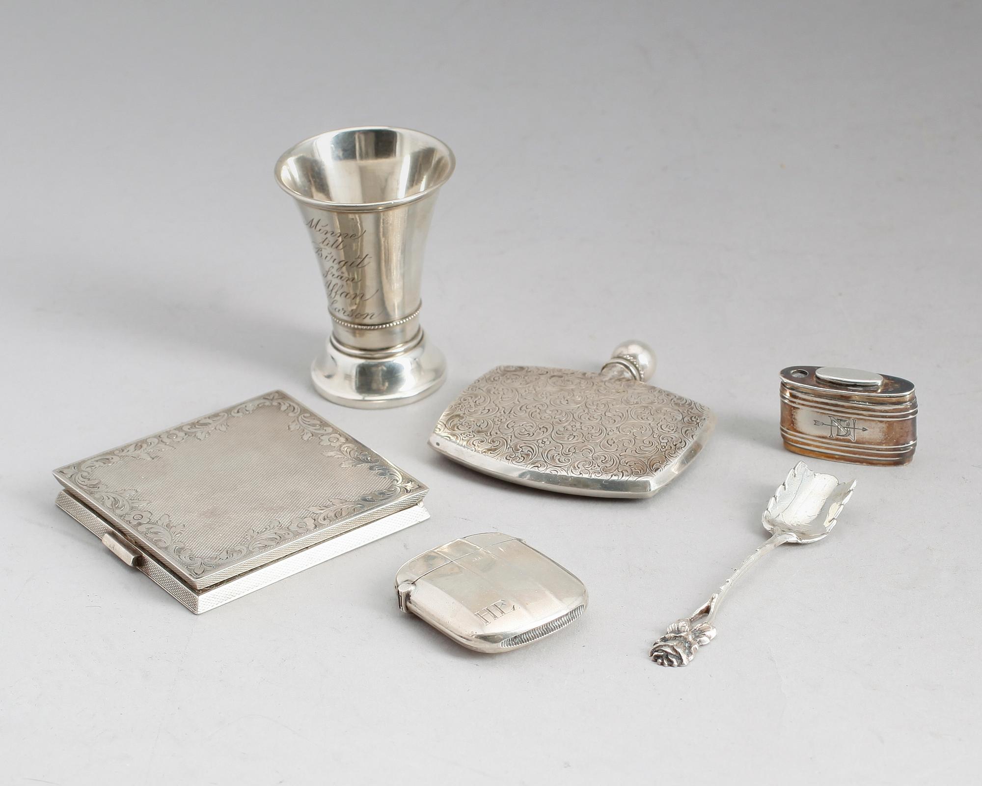 SILVERFÖREMÅL, 6 delar, 1900-tal. Vikt ca 169 gram.