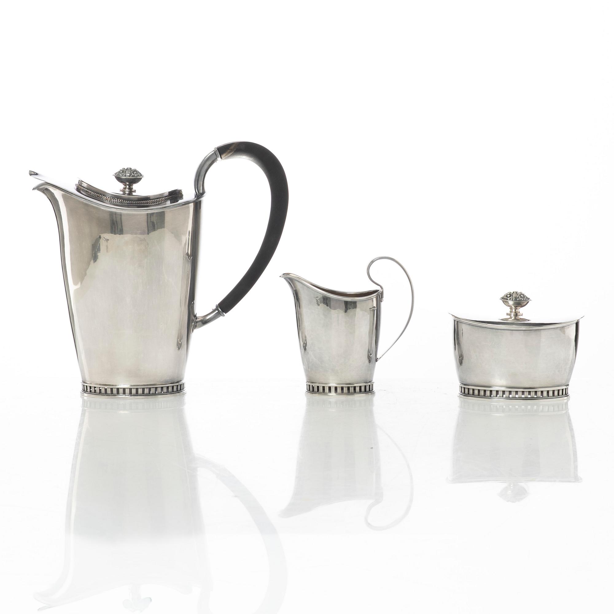 Sven-Arne Gillgren, Kaffeservis, 3 delar, silver, Swedish Modern, Stockholm 1965.