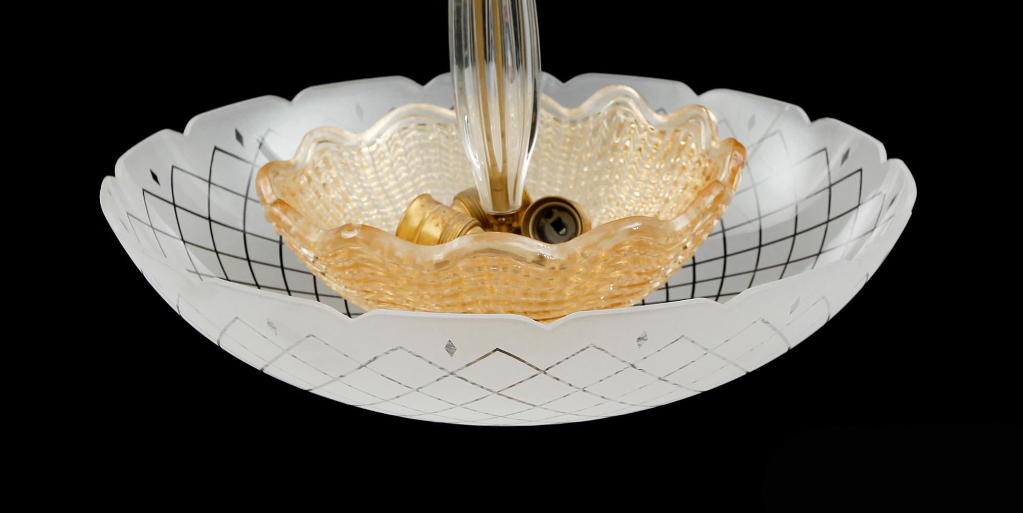 TAKLAMPA, glas, Orrefors, 1900-talets mitt. Höjd ca 50 cm.