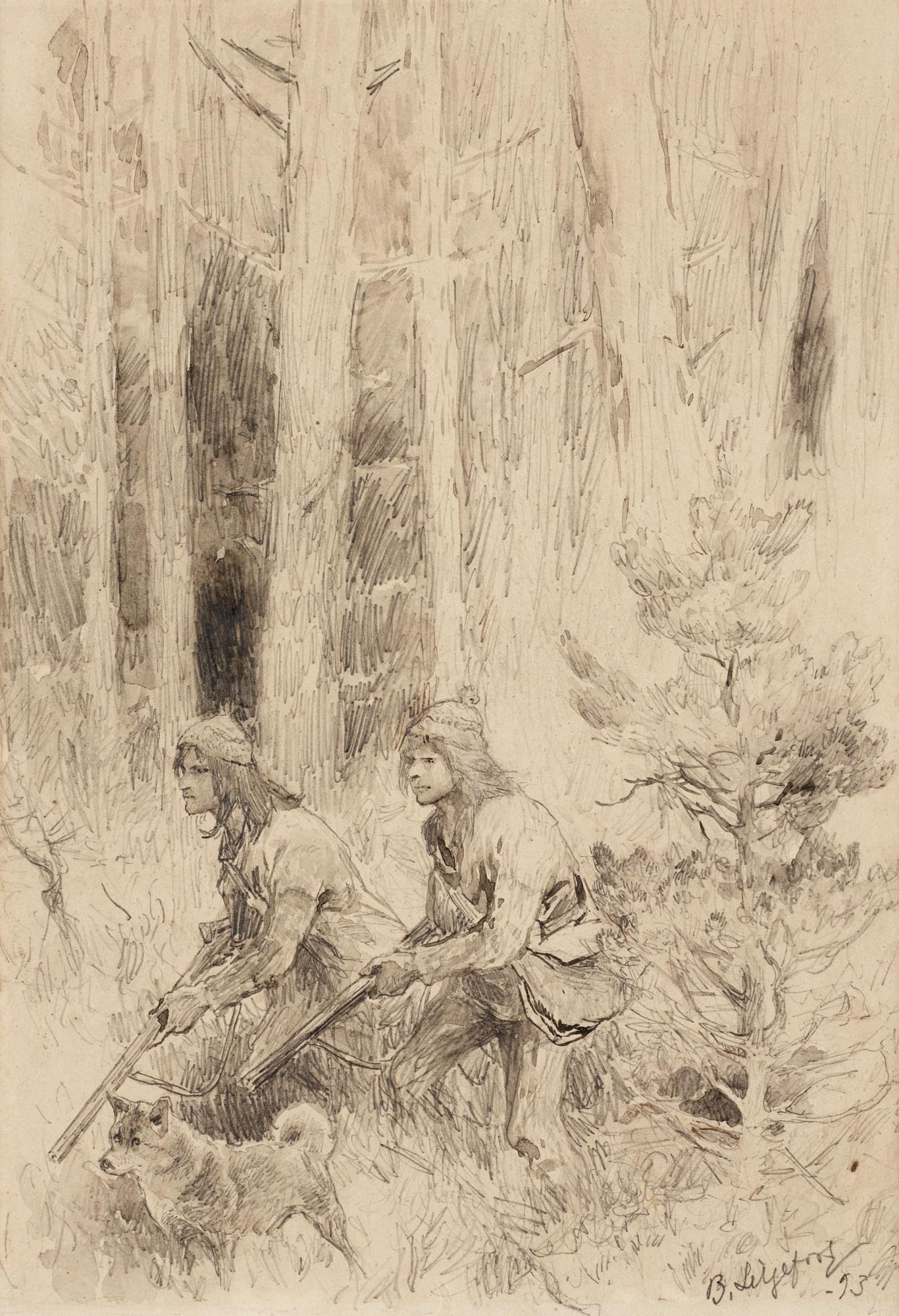 Bruno Liljefors, Skogslandskap med jägare.
