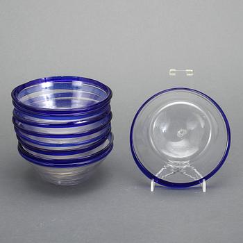 FILBUNKSSKÅLAR, 10 delar, glas, troligen Bergdala glasbruk, 1900-tal.