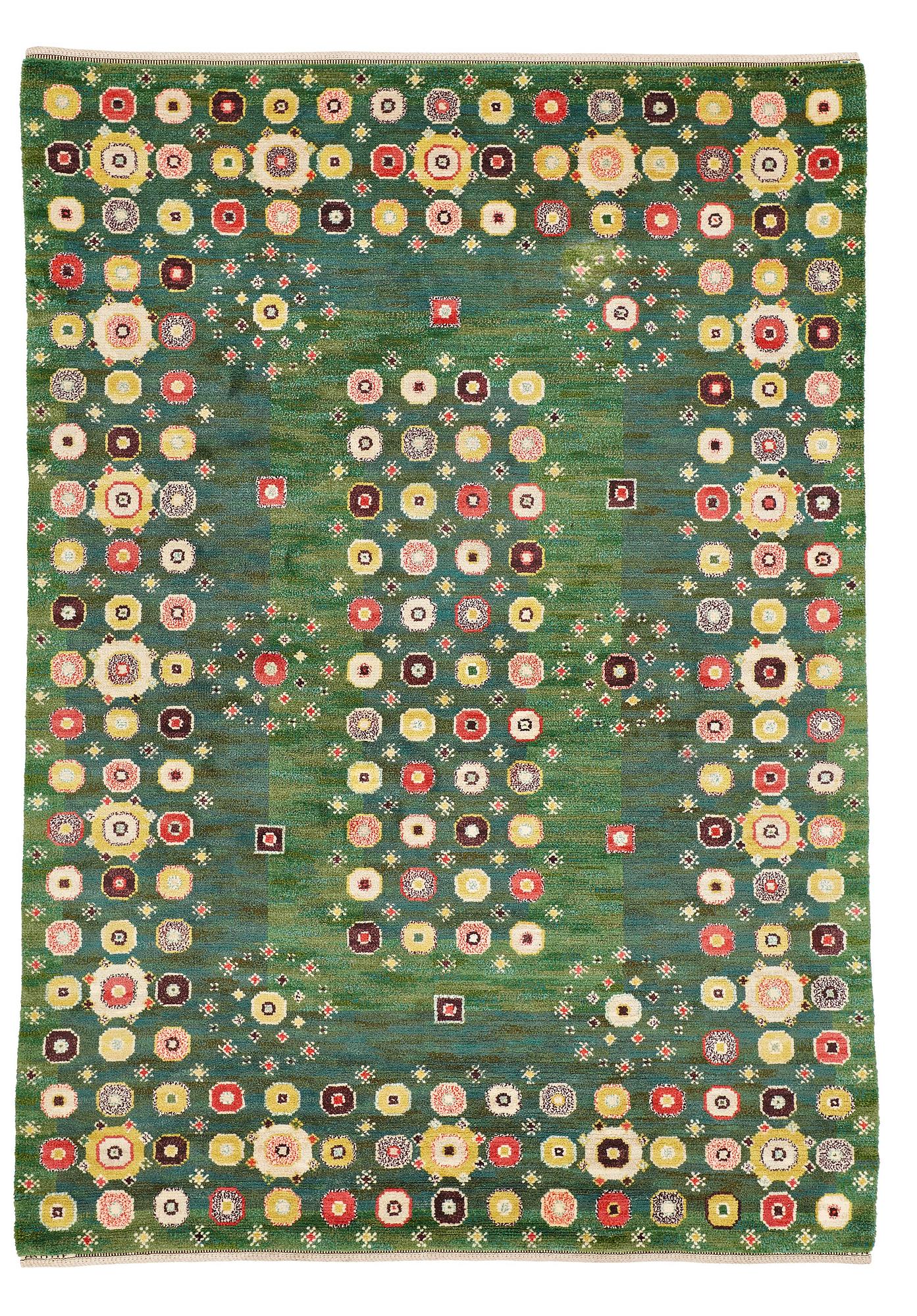 Barbro Nilsson, A CARPET, "Gröna rabatten", knotted pile, ca 329,5 x 229,5  cm, signed AB MMF BN.