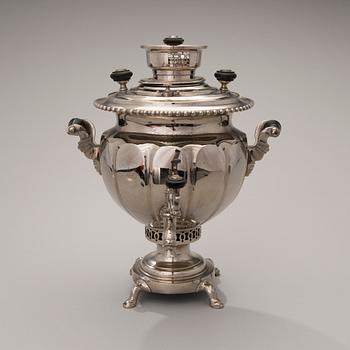 A nickeled samovar from Tula, Russia, late 1800s.