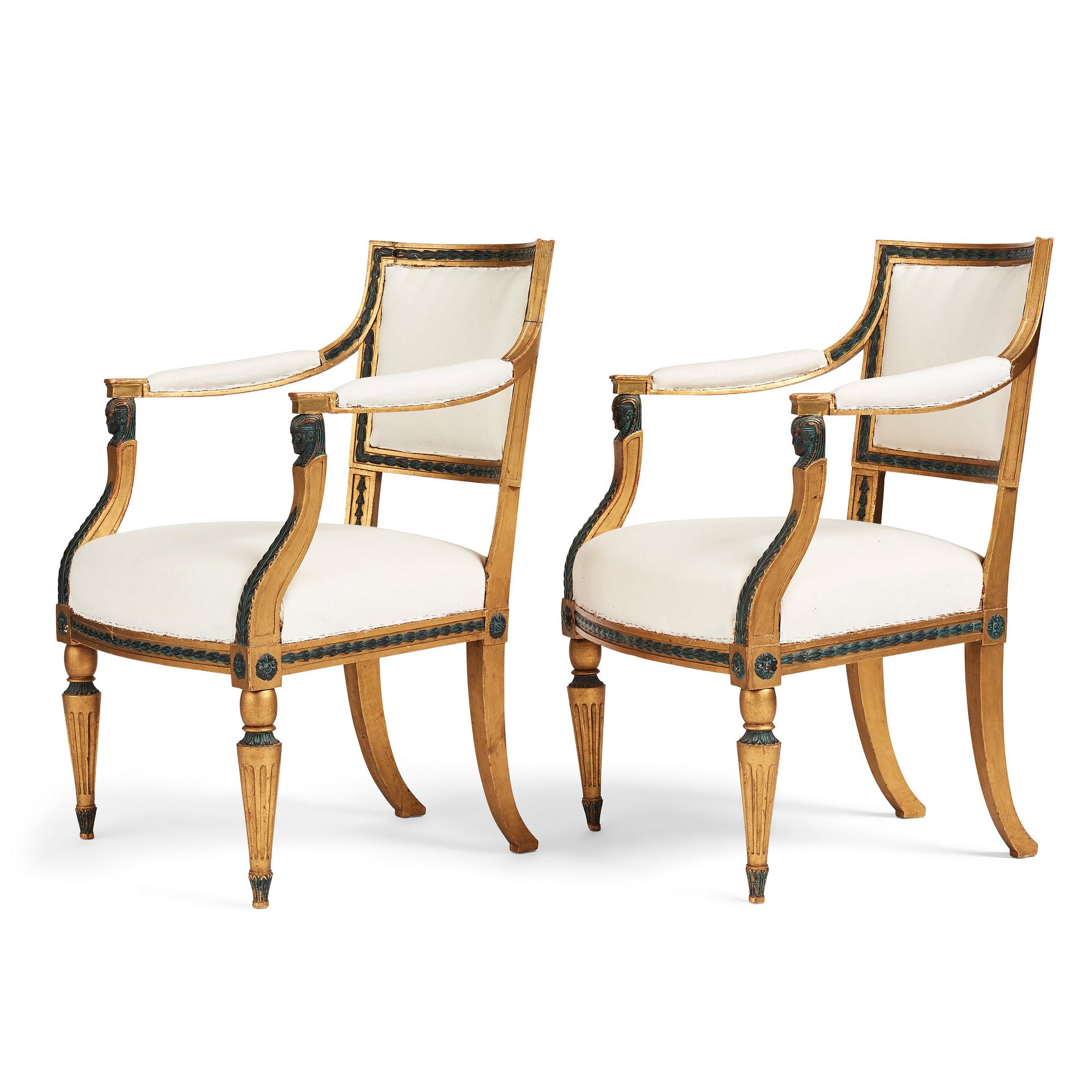 A pair of late Gustavian armchairs.