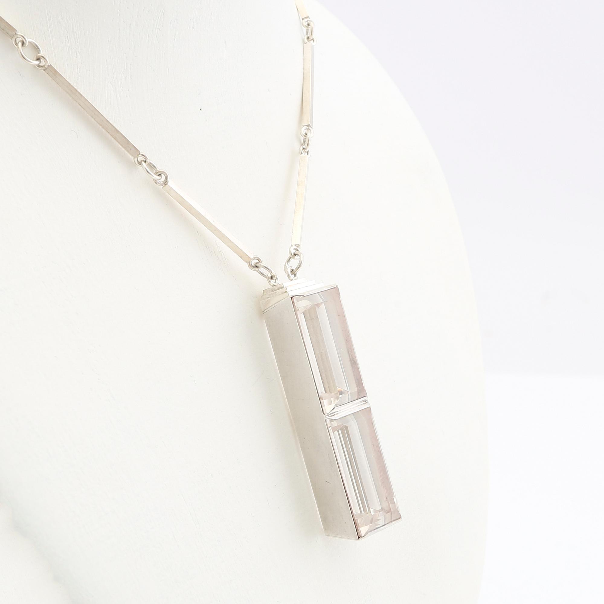 Wiwen Nilsson, collier sterling silver med trappslipade bergkristaller, Lund 1945.