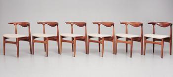 Knud Faerch, a set of six teak 'Cowhorn model 251 chairs', Slagelse Møbelvaerk, Denmark, 1950-60s.