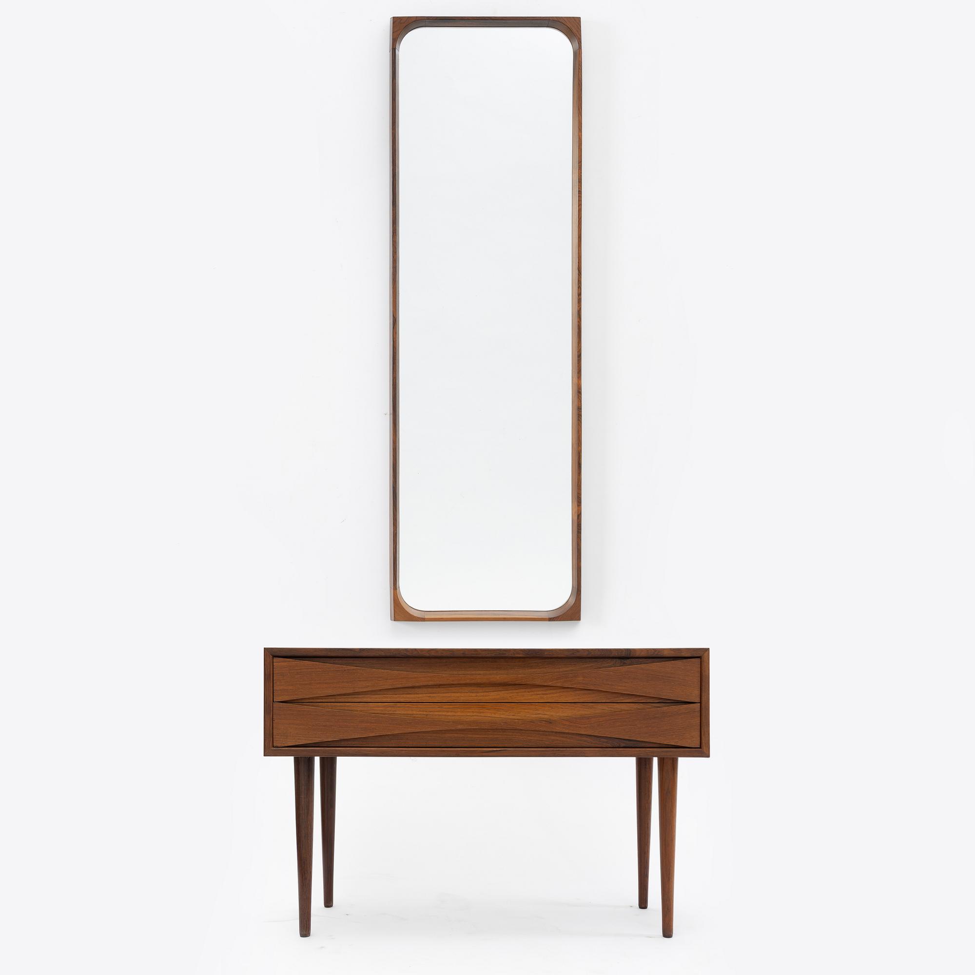 Nils Klausen, a mirror and chest of drawers, Centralmöbler Bolighus, Odense, Denmark, 1960s.