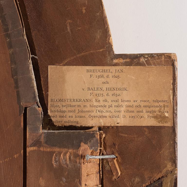 Daniel Seghers & Hendrick van Balen dä Tillskriven, Blomsterkrans med landskap med Johannes Döparen.