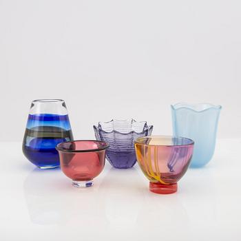 Jan & Berit Johansson, bowls and vases 5 pcs, mostly unsigned glass.