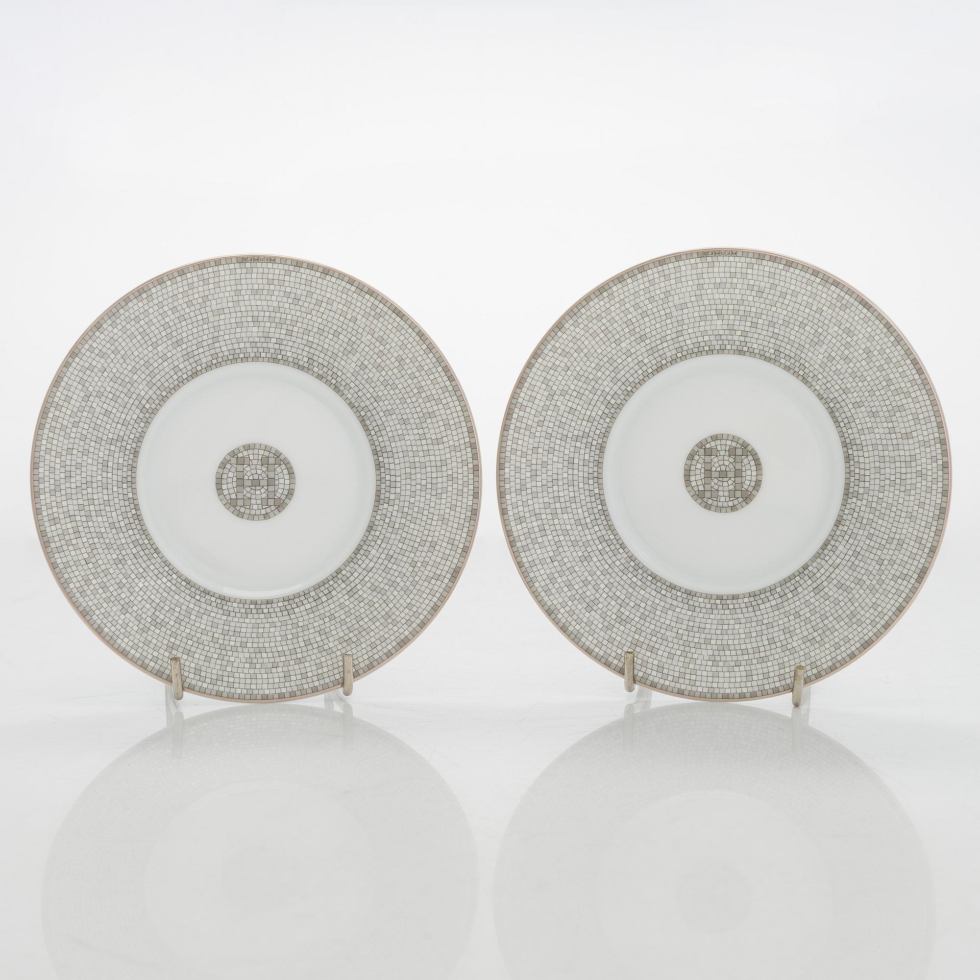 Hermès, cups with saucers, a pair, "Mosaique au 24".