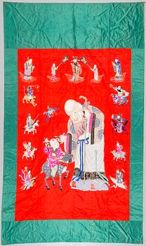 three peises of chinese silk embroiderys/rolls, oround the mid of the 20th century.