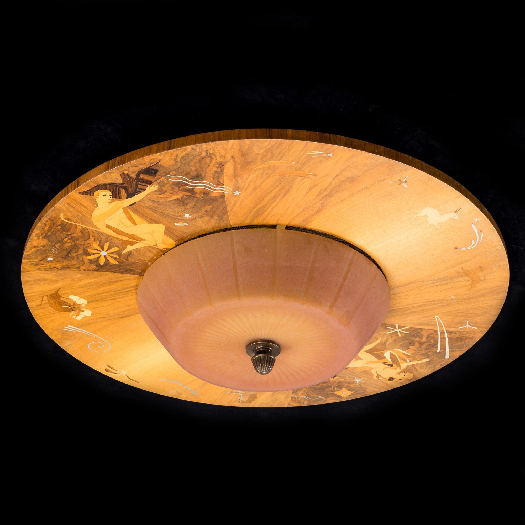A 1930/40s ceiling light by Birger Ekman for Mjölby Intarsia.