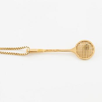 Chain with pendant, in the shape of a squash racket, 18K gold.
