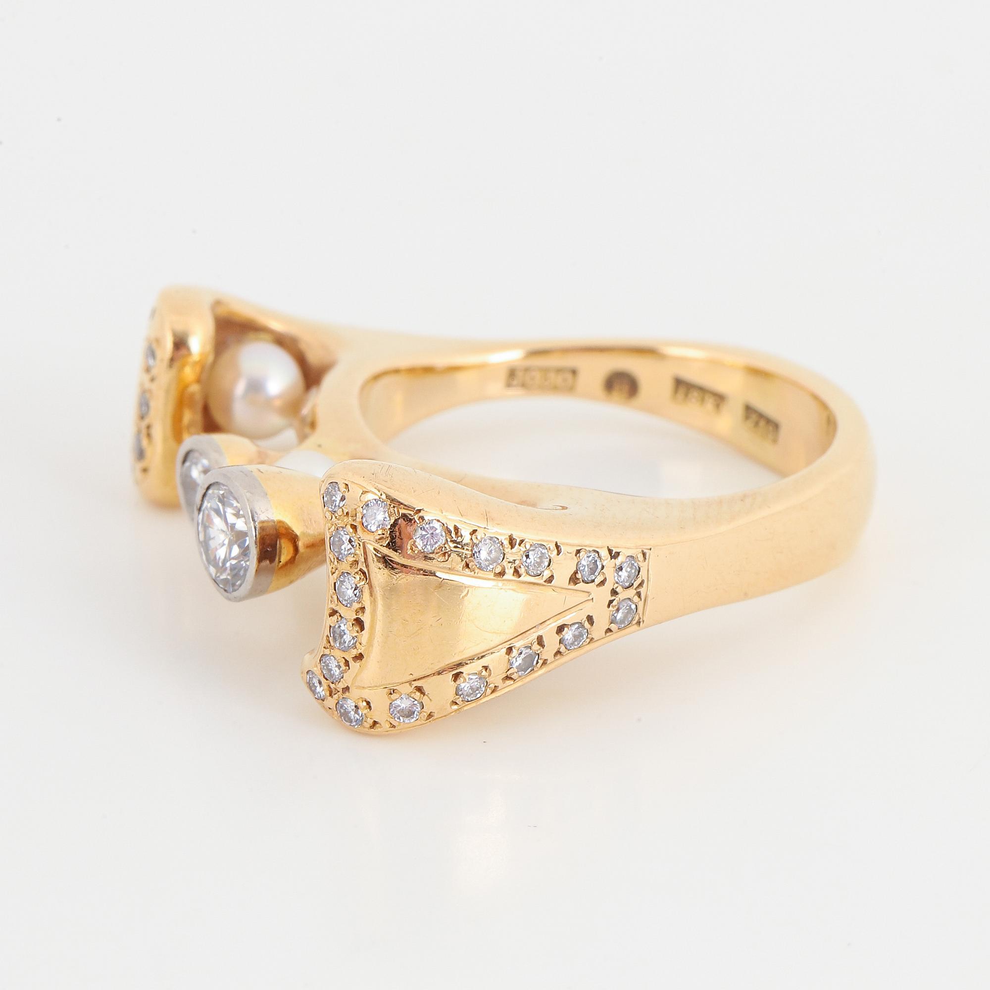 Brilliant-cut diamond and pearl ring.