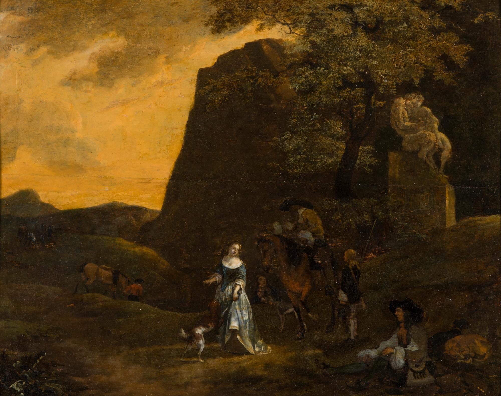 JOHANNES LINGELBACH, attributed to. RESTING RIDERS. Oil on board, 53x66 cm.