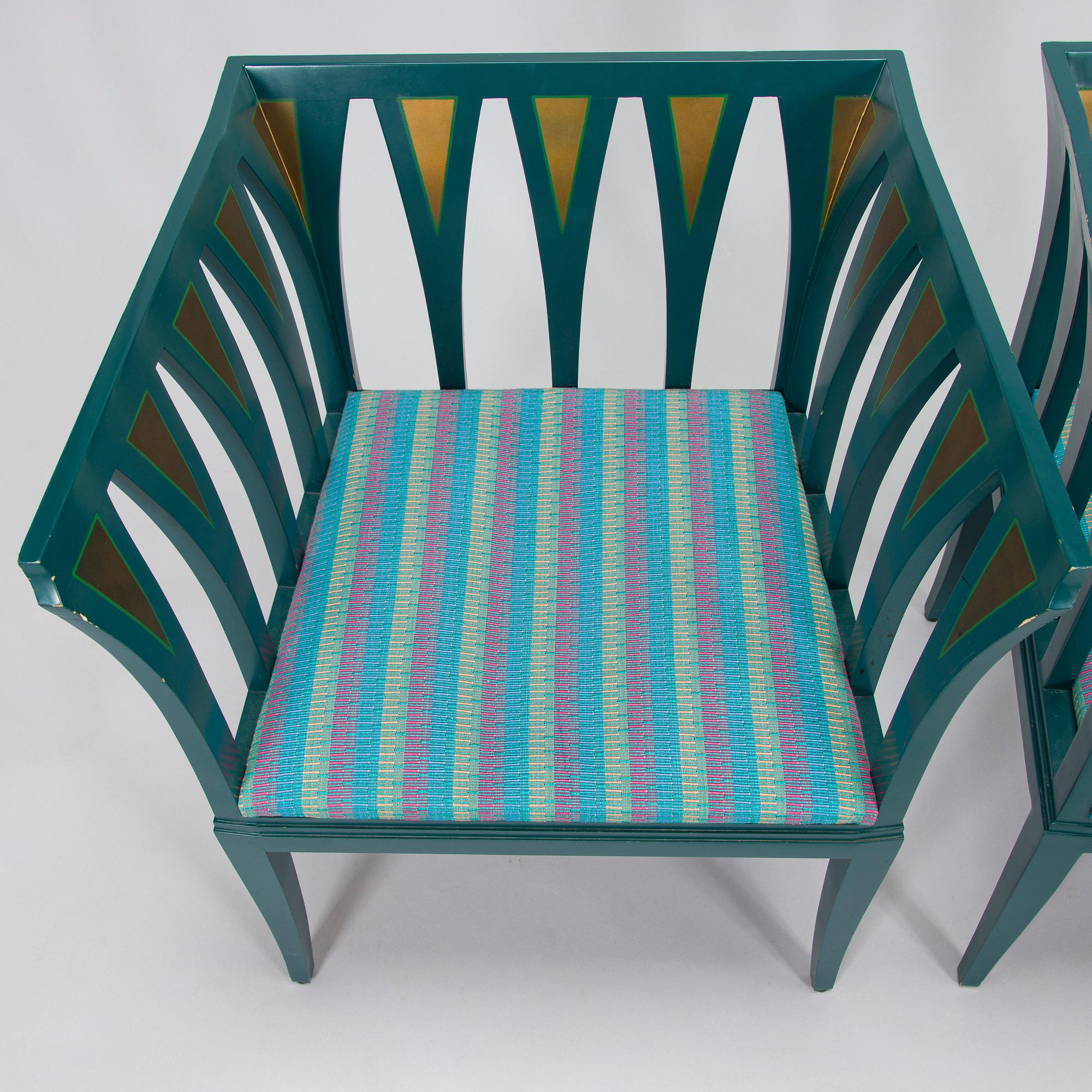 Eliel Saarinen, a pair of 'The Blue Chair' armchairs for Adelta Finland 1980s.