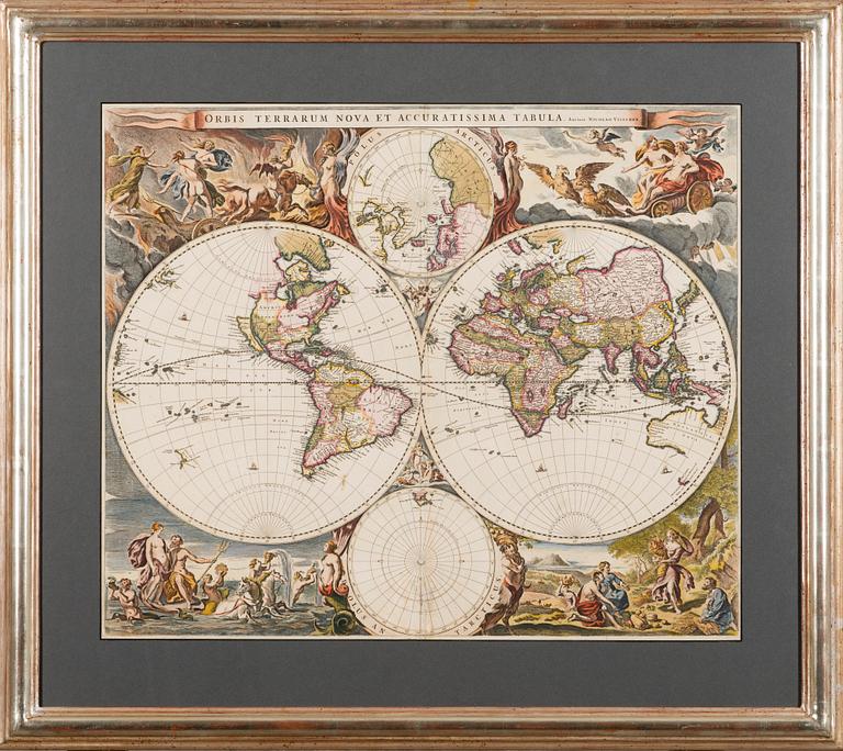 KARTTA, Orbis Terrarum Nova et Accuratissima Tabula, Nicolaes Visscher I, 1600-luku.