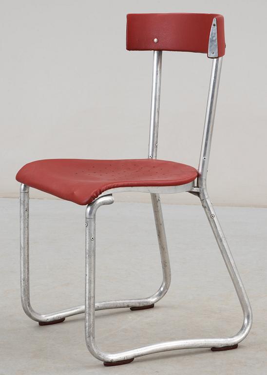 A Gio Pontio tubular aluminium and red vinyl chair, Ditta Parma Antonio e Figli, Saronno, Italy.