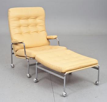 FÅTÖLJ med FOTPALL,  "Karin" hög, Bruno Mathsson för Dux.