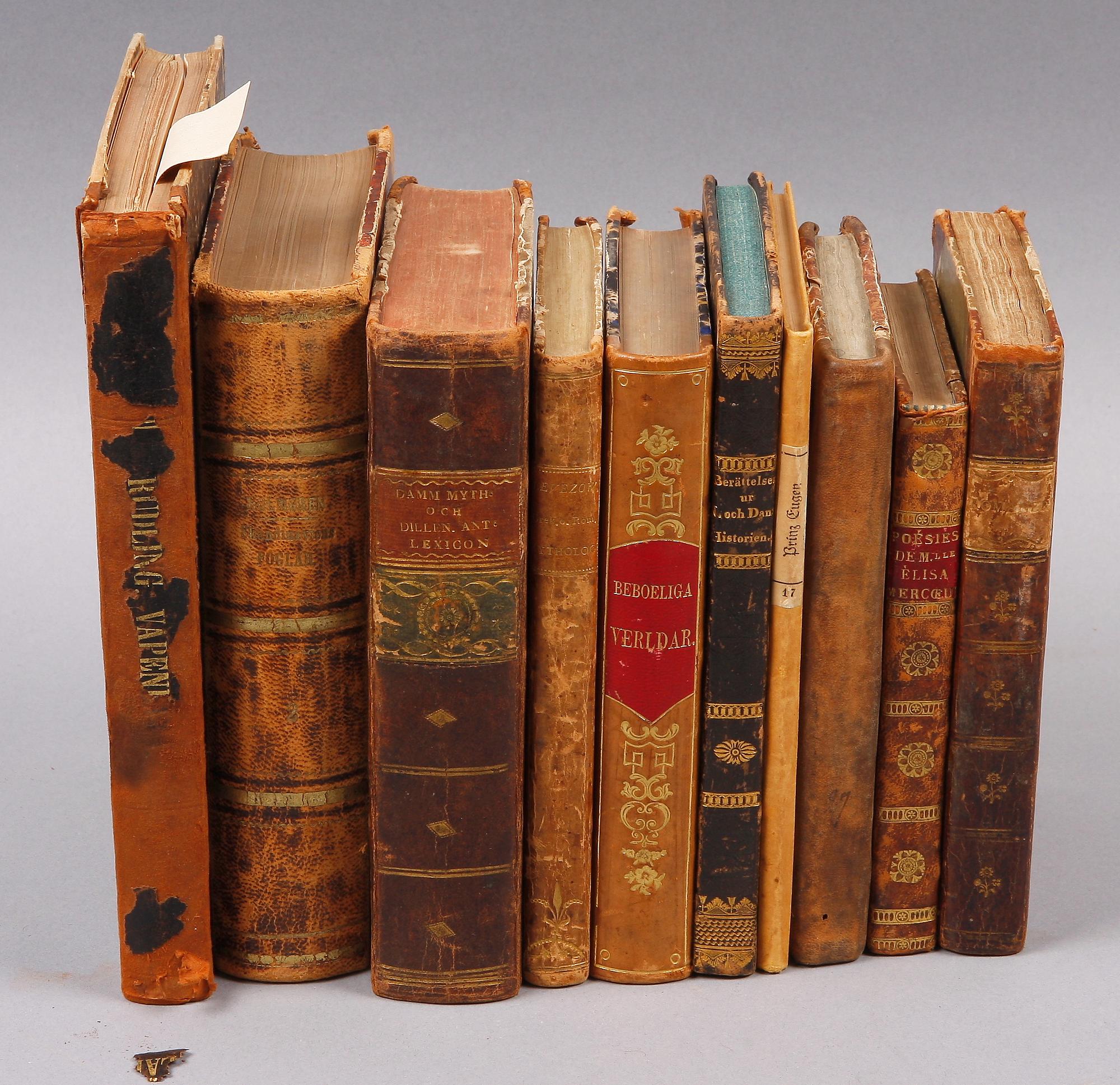 PARTI BÖCKER, 10 st, bla "Vapenlära" av Arvid Rudling 1895.