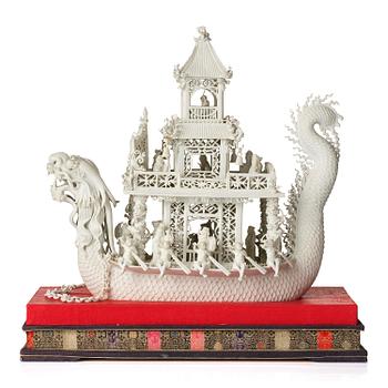 1268. A white biscuit Dragon Boat, Qing dynasty, 19th Century.