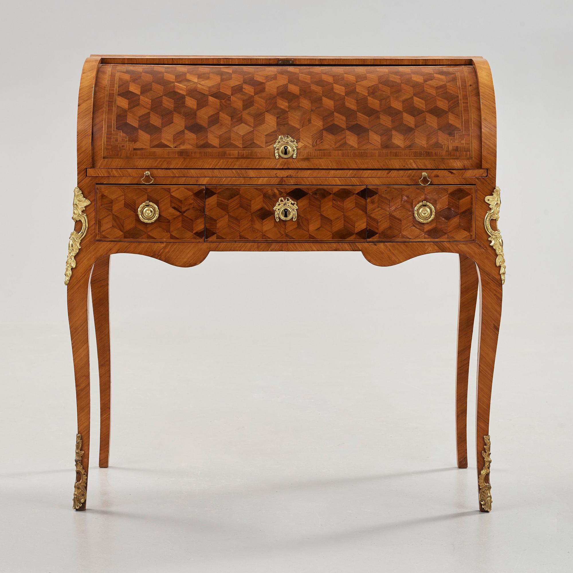 A Swedish Rococo 18th century rolltop desk attributed to Niklas Korp, master 1763.