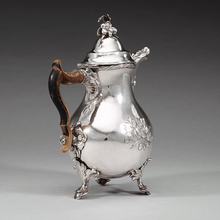 A Swedish 18th century silver coffee-pot, Pehr Zethelius, AStockholm 1771.