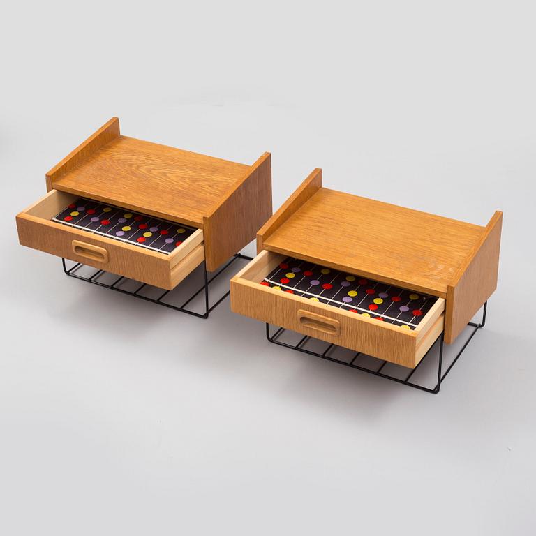 a pair of wall bed side tables, mid 20th century.