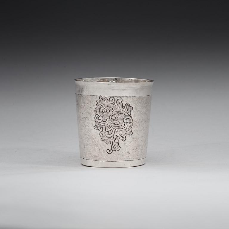 A Danish 18th century silver beaker, marks of Christian Lübecker (Flensborg 1702-1739).