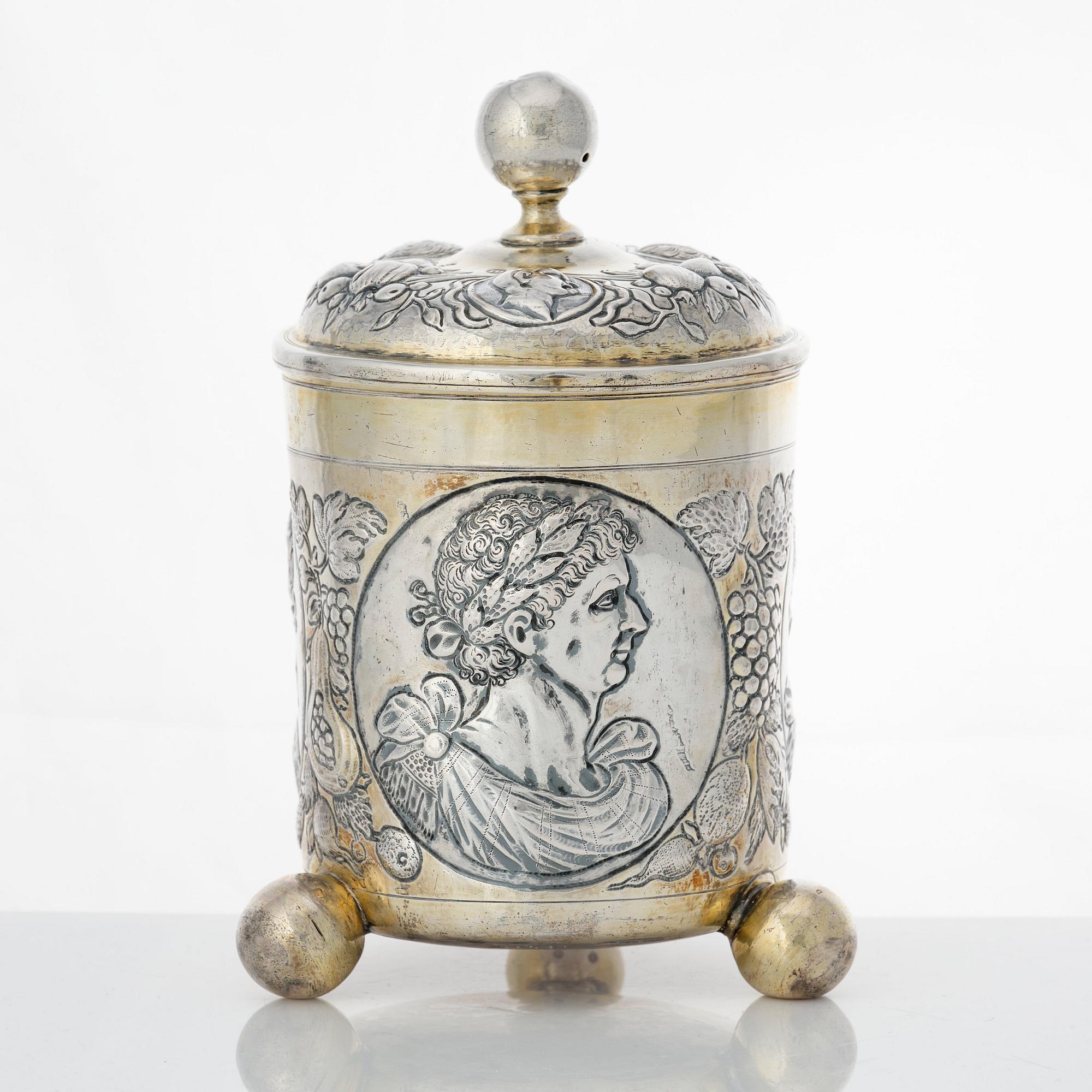 Johann I Drentwett, lockbägare, silver, Augsburg 1695-1700. Barock.
