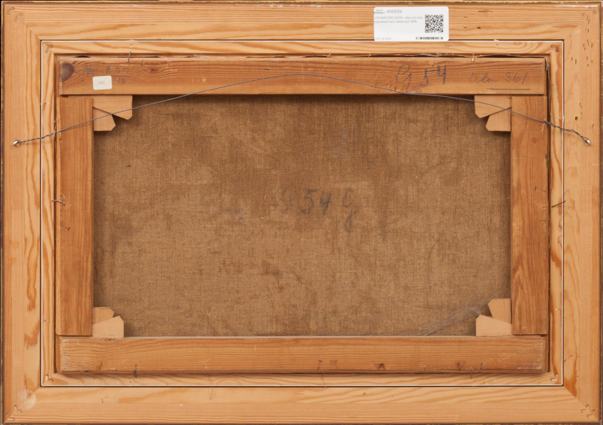 JOHAN ERICSON, olja på duk, signerad och daterad 1918.
