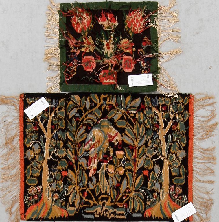 VÄVNADER, 2 st. Flamskväv, Skåne, 1900-talets 1:a hälft, 43x40 och 75x55.