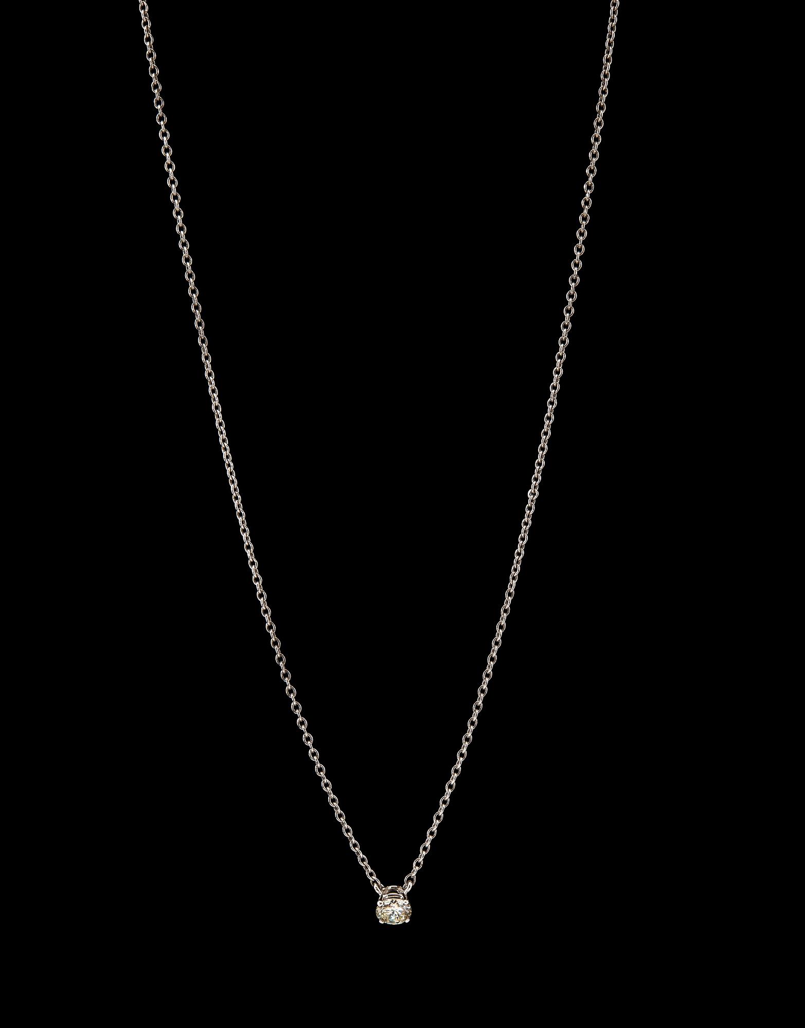 A PENDANT, brilliant cut diamond c. 0.40 ct. c. W/si 14K white gold. Length 41 cm.