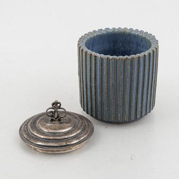Arne Bang, a stoneware jar with sterling silver cover, Denmark, mid-20th century.