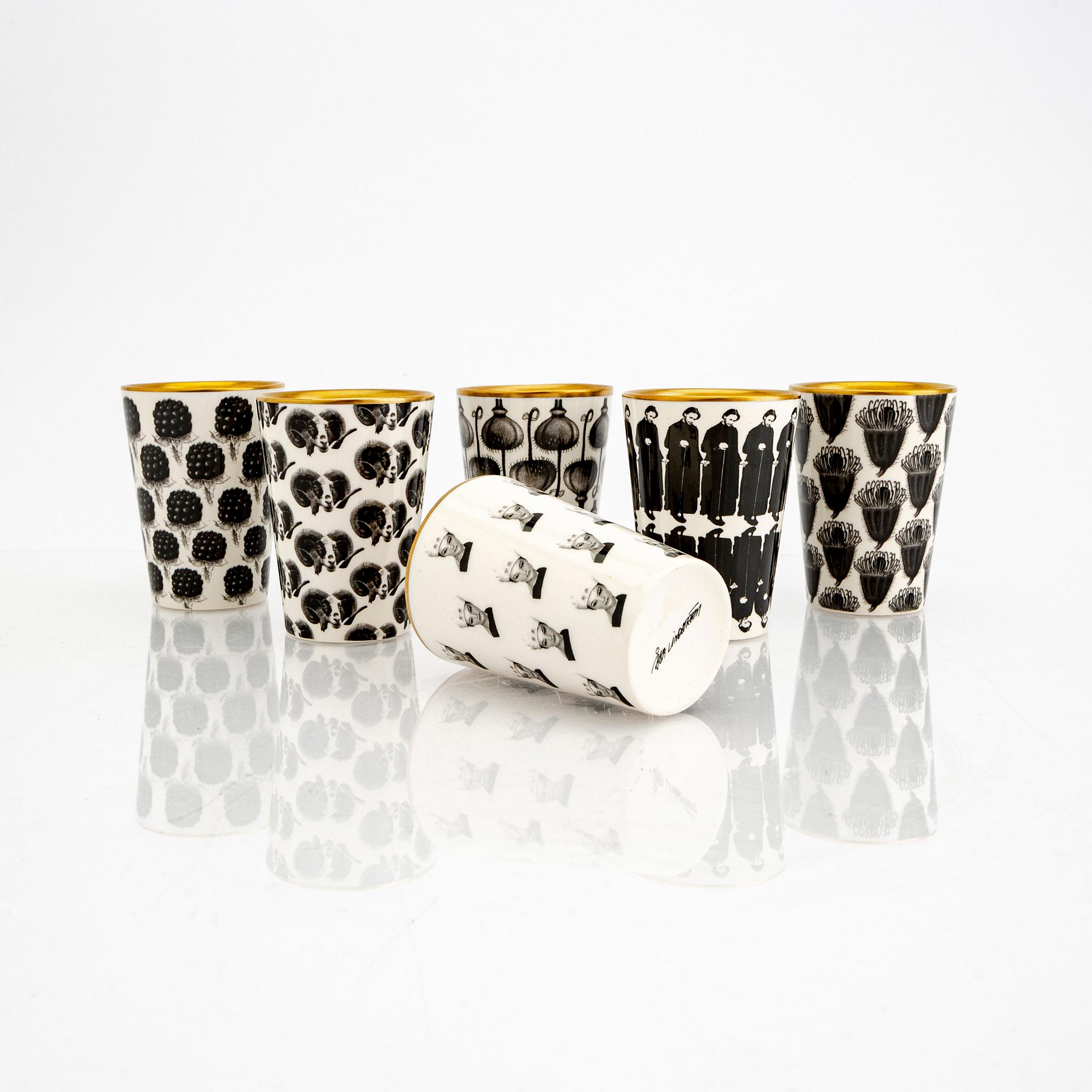 Åsa Lindström,  a set of nine different porcelain cups 21st century Rörstrand.