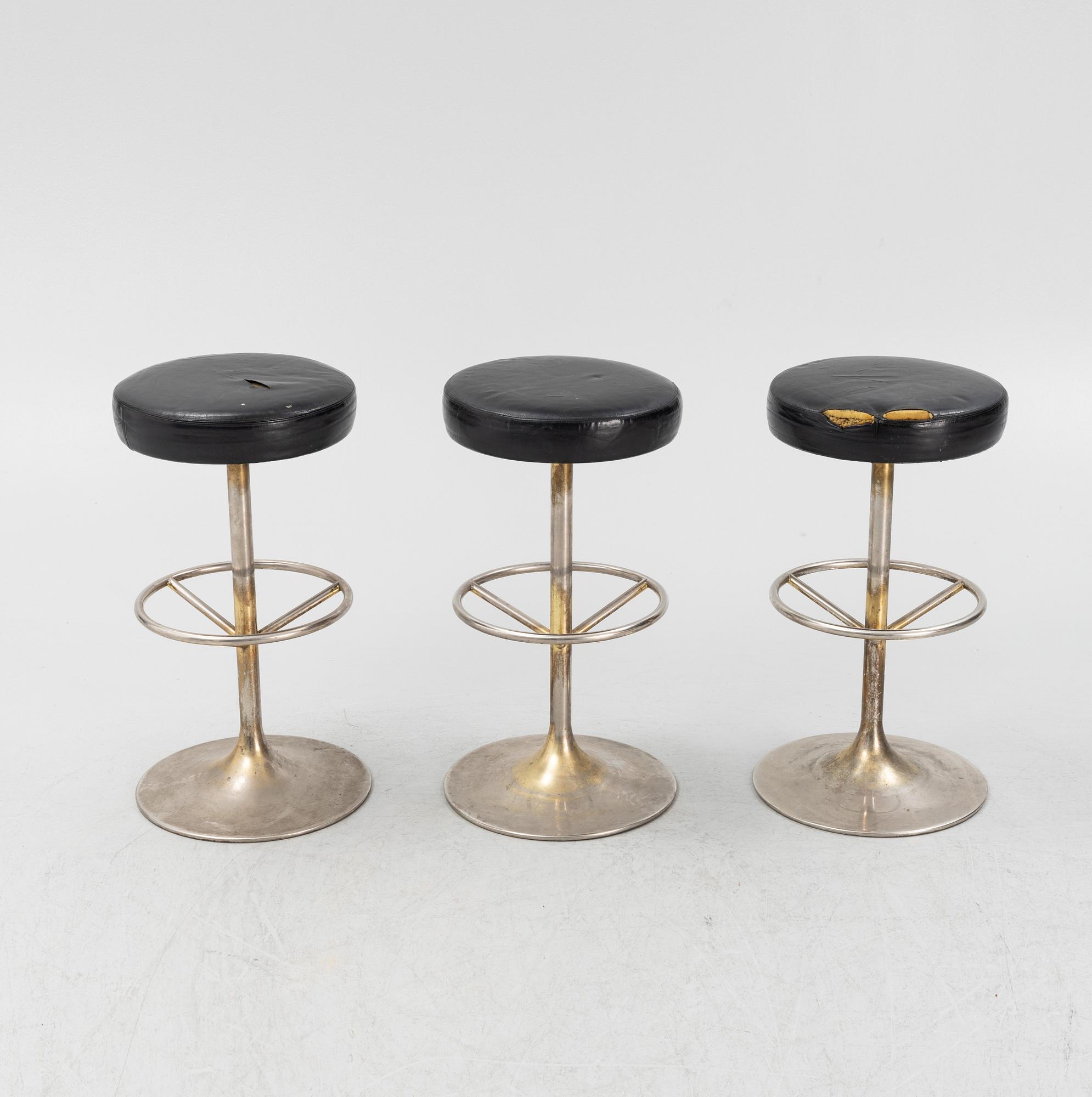 A set of three bar stools from Johansson Design, Sweden, late 20th century.