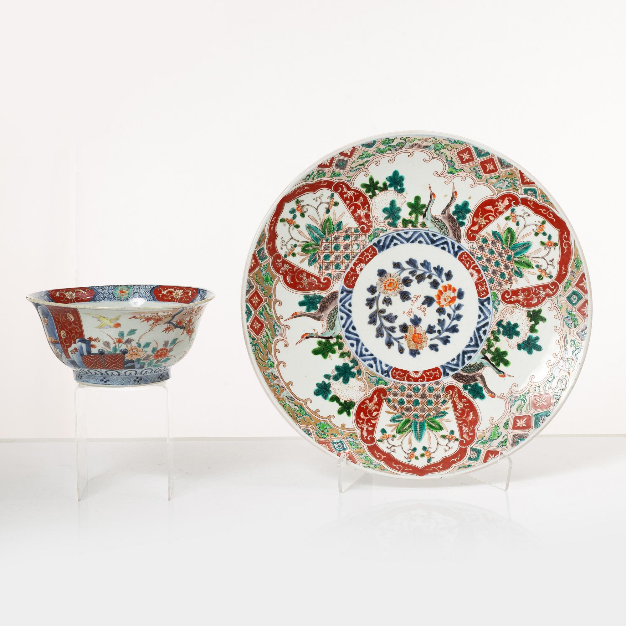 A large Japanese dish and a bowl, Meiji period (1868-1912).