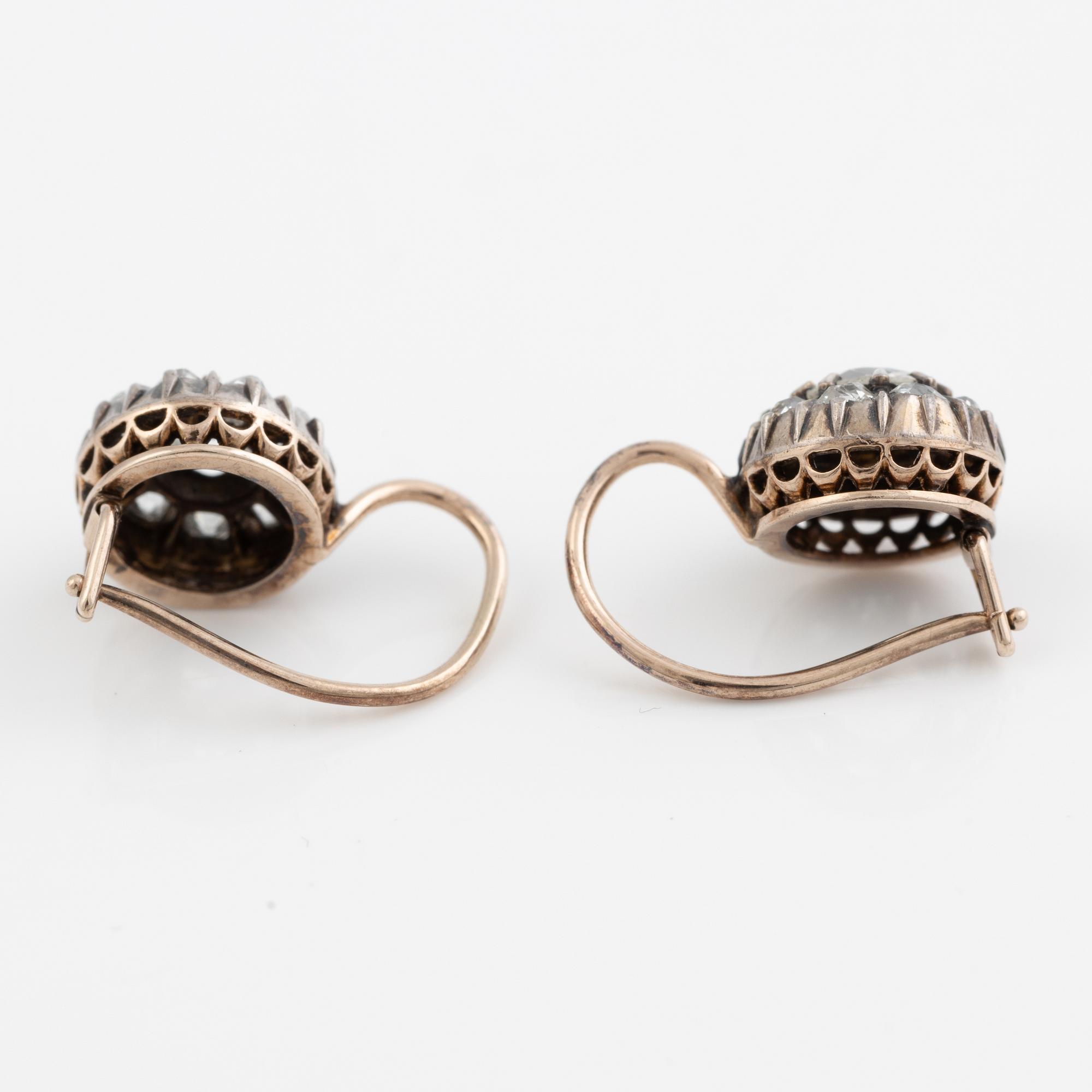 Earrings a pair, with old-cut diamonds.