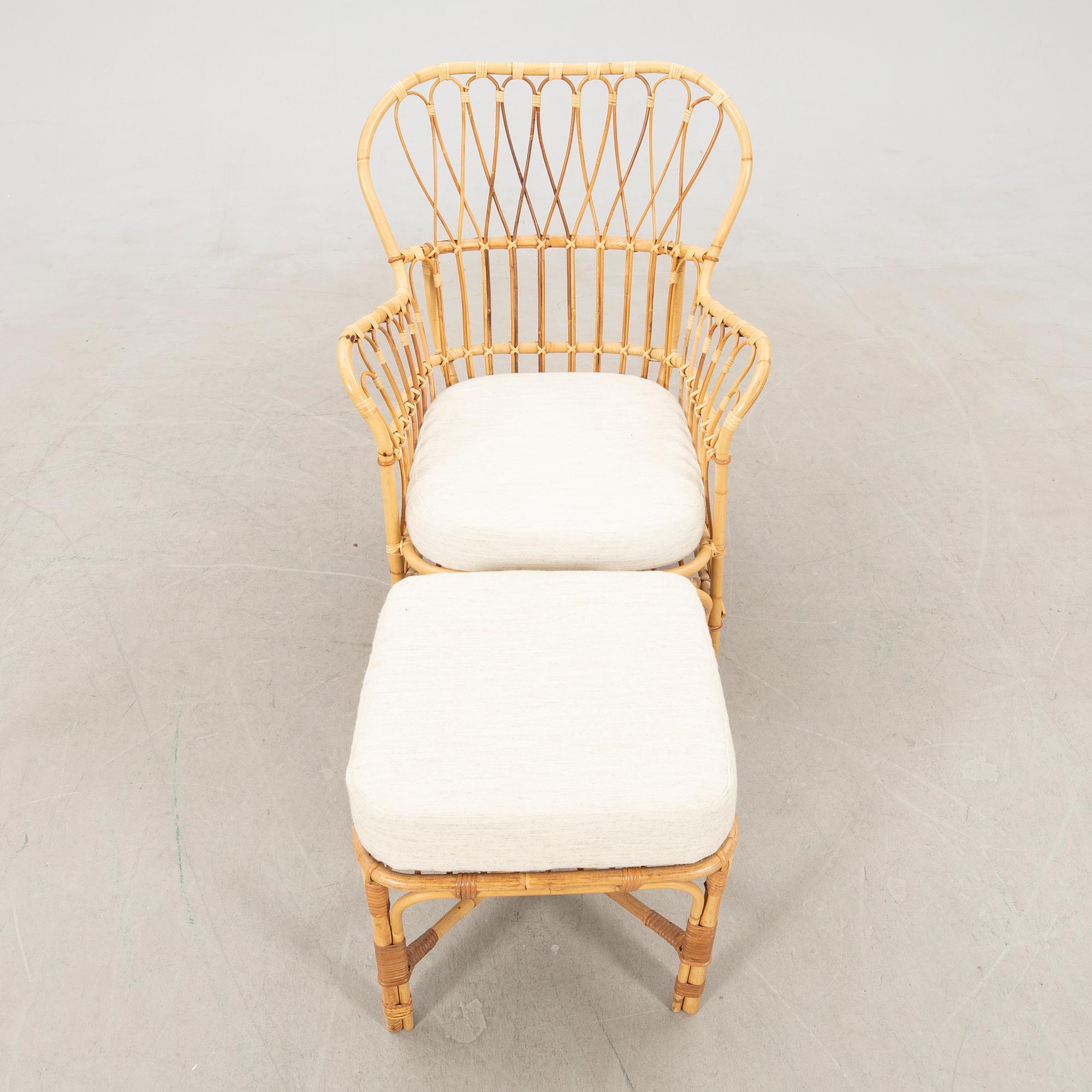 Josef Frank, wicker chair with stool model no. B 311 for Svenskt Tenn, second half of the 20th century.
