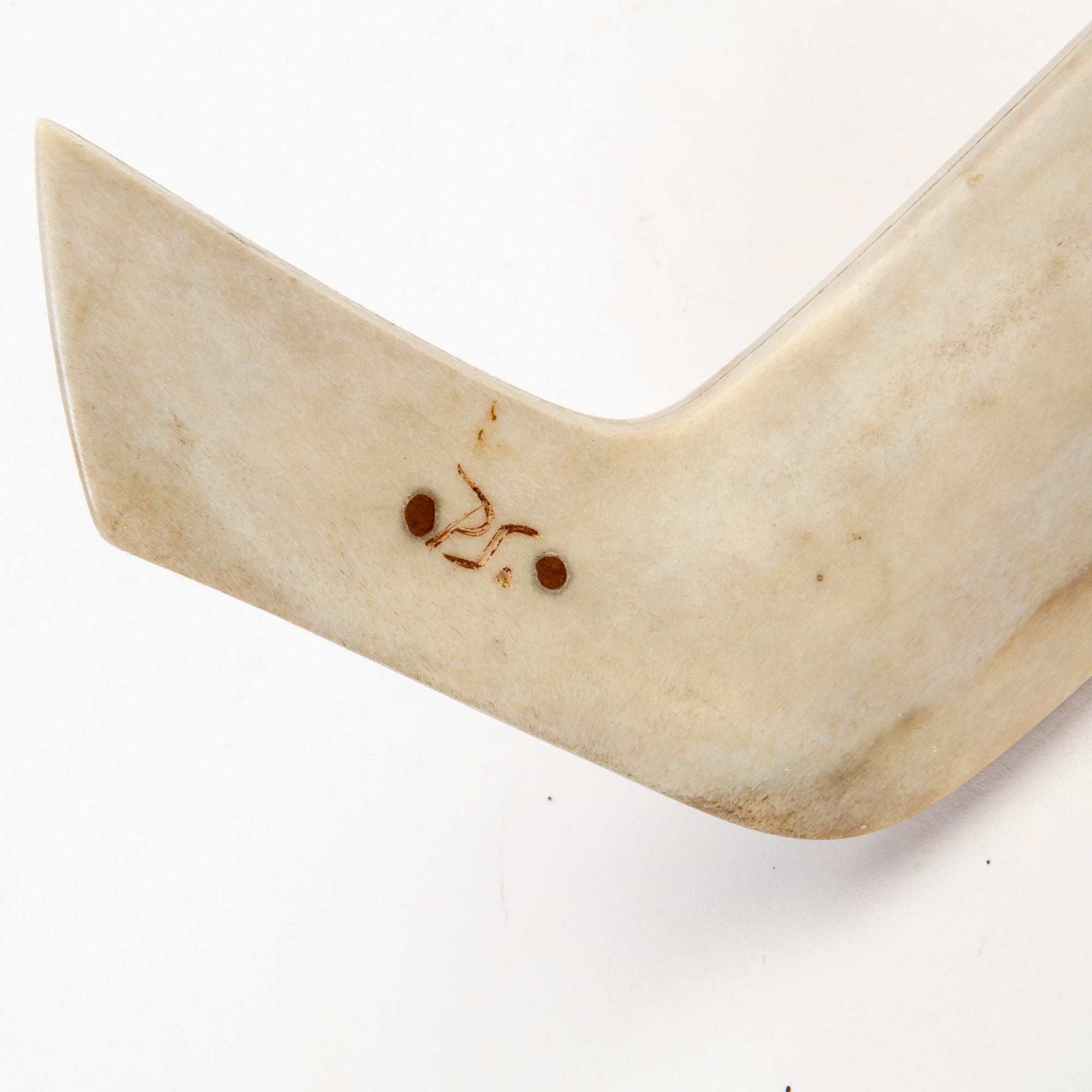 A reindeer horn, birch and leather knife by Per Sunna, signed.