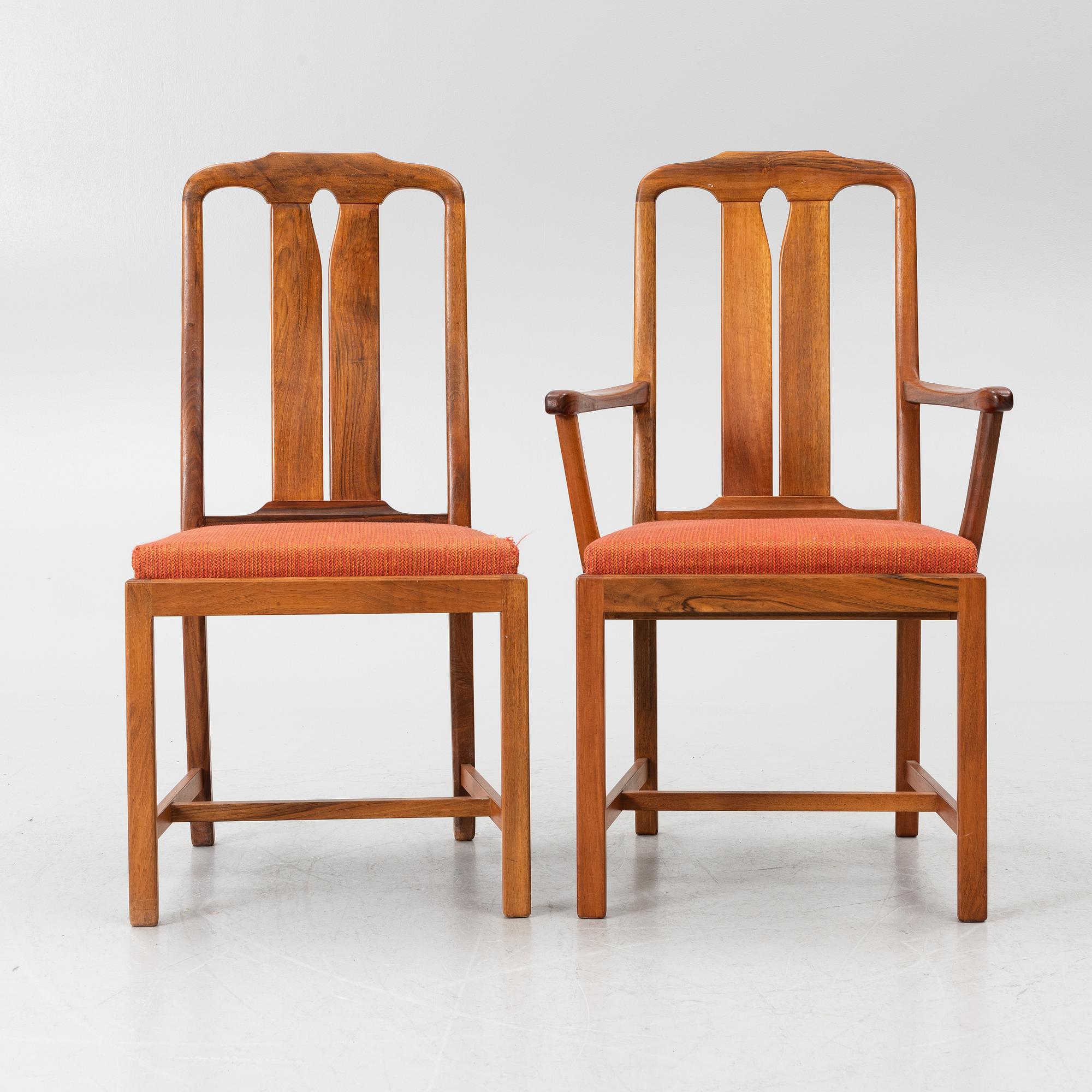 Carl Malmsten, Dining table with 2 armchairs and 6 chairs, 'Ambassador', Åfors Möbelfabrik, second half of the 20th century.