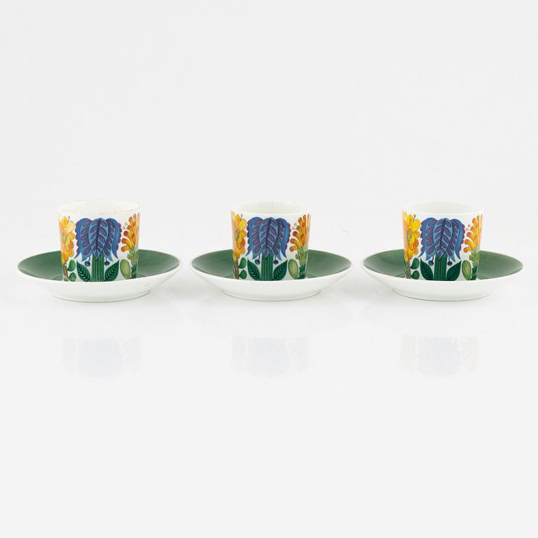 Stig Lindberg, three coffe cups with plates. "Tahiti", Gustavsberg.