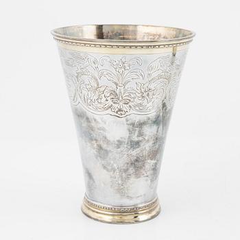 Five silver items, including beaker by Herman Hermansson, Marstrand, Sweden, 1796.