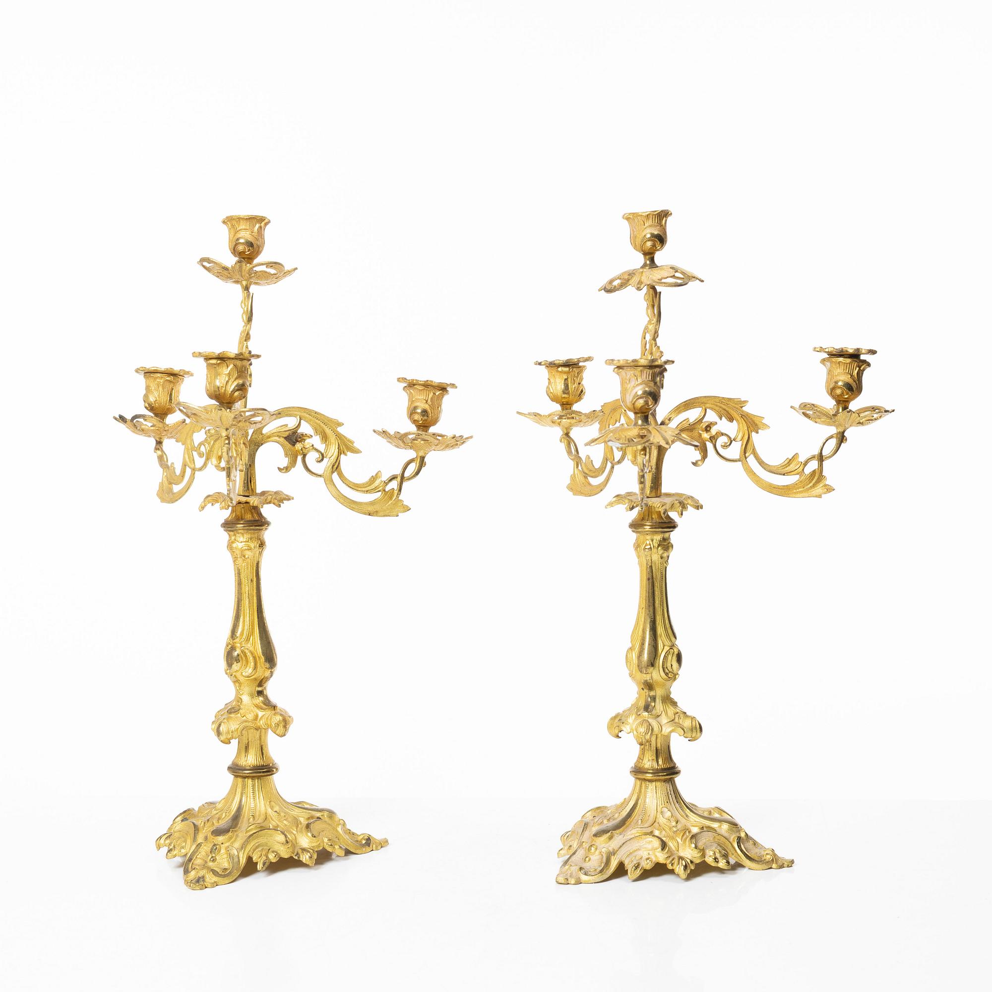 A pair of Oscarian candelabras, Sweden, late 19th century.