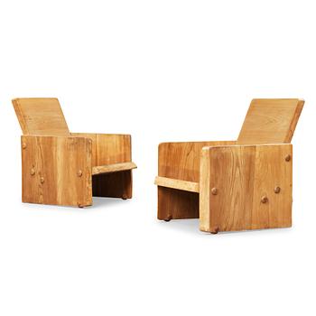 A pair of Swedish mid 20th Century armchairs, reportedly by architect Uno Liljeqvist, cabinetmaker Fritjof Nilsson.