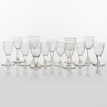 A set of 13n glasses, circa 1800.